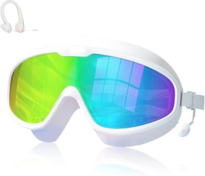 FEELNOW Continuity Goggles, High-Definition Large Frame Waterproof and Anti-Fog Swimming Goggles for Adult, White