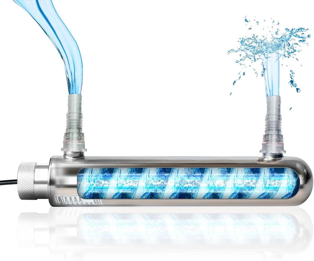 12W Inline Aquarium UV Light Clarifier for Koi Pond Small Pool Filter Cold Plunge UVC Light Stainless Steel Ultraviolet Green Clear Machine (12W Integrated Lamp)