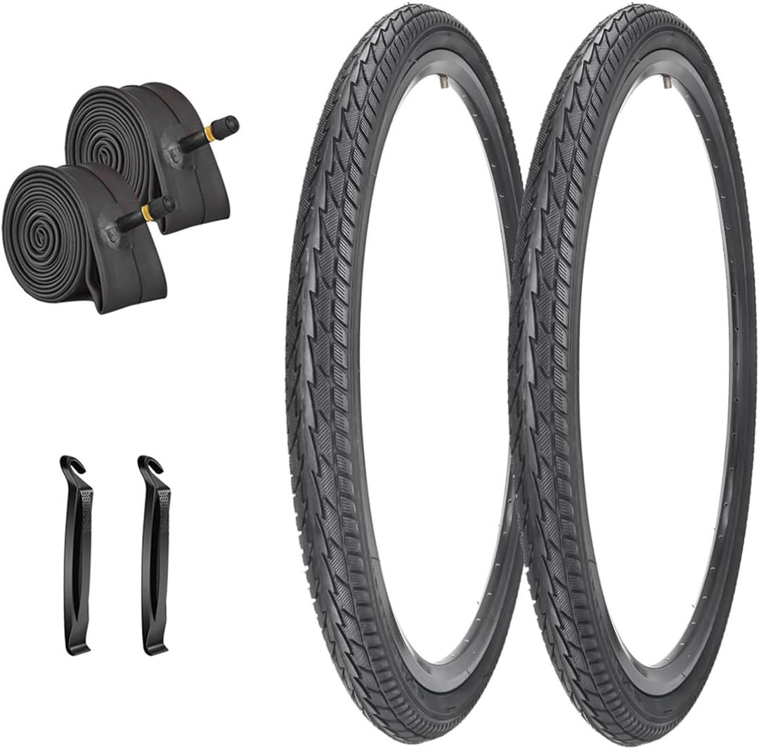 2 Pack 20"/ 24" / 26"x1.75" Bike Tires and Inner Tubes 20"/24"/26“x1.5/1.75”/1.95“ with 32mm AV Valves Replacement Tire for Hybrid Road City Commuter Bicycles Urban