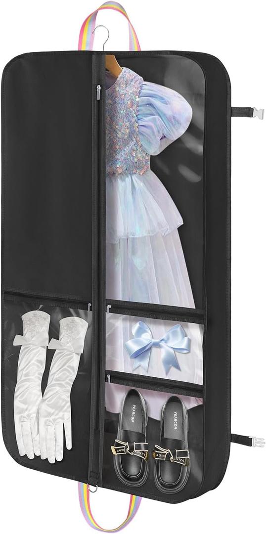 LOVEGRASS Kids Garment Bags for Dance Costumes, 40" Dance Costume Garment Bag for Dance Competition with Multi Pockets and Rainbow Handles Perfect for Dance Recitals and Practice, Black