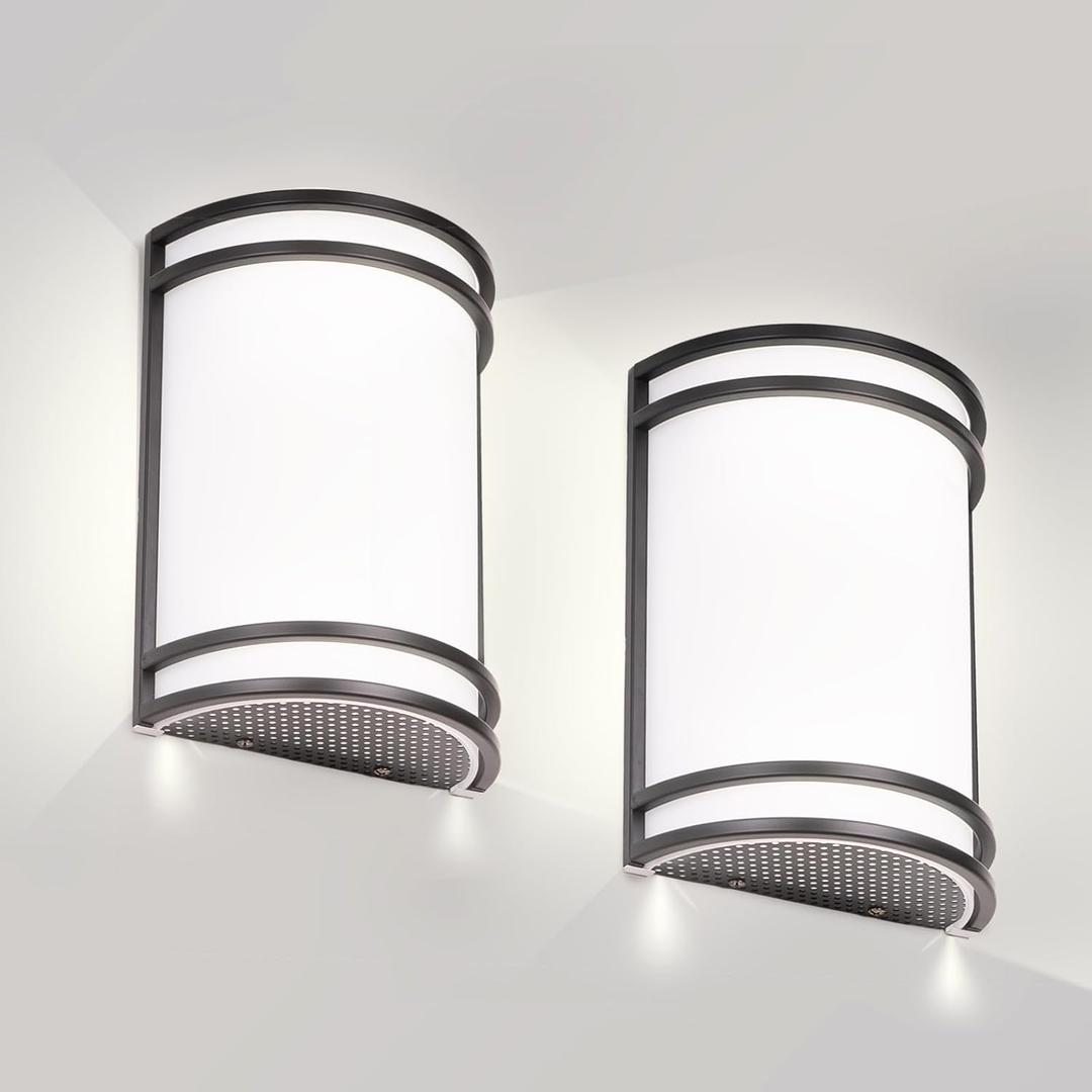 Indoor Wall Sconce, Half Cylinder Wall Light Fixture, 3000K 4000K 5000K Color Temperature Adjustable, Dimmable LED Modern Wall Light for Hallway Bedroom Living Room, Matt Black, 2 Pack