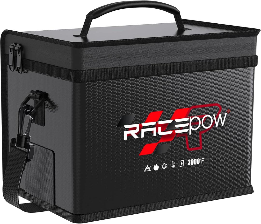 Lipo Battery Safe Bag - Fireproof Explosion-Proof Organizer for Storage, Transportation & Charging - Double Fireproof Zipper Guard (Black)