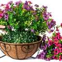 HyeFlora Artificial Faux Hanging Plants Flowers Basket for Spring Summer Outdoor Outside Decoration, Fake Silk Colorful Daisy Eucalyptus in Planter UV Resistant Realistic for Porch Patio Balcony Yard