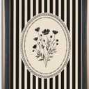 Framed Stripes Flower Canvas Wall Art Black White Striped Botanical Floral Wall Decor Pictures Vintage Cottage Wildflower Poster Prints for Living Room Bedroom Office 8x10in Ready to Hang
