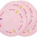 Whaline 4Pcs Easter Bunny Round Placemats Pink Rabbit Embroidered Place Mats Spring Cute Kitchen Table Mats for Home Wedding Baby Shower Birthday Dinner Party Decor