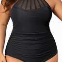 Aqua Eve Plus Size Women One Piece Swimsuit Tummy Control Bathing Suit High Neck Swimwear Black 16W XXL