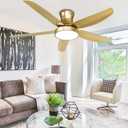 52" Gold Ceiling Fan with Lights Remote Control, Modern Led Low Profile Fan, Champagne Flush Mount Ceiling Fan Light Kit with 5 Abs Reversible Blades 6 Speeds & Timing for Living Room Bedroom