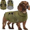 Peferhouse Dog Warm Winter Coat - Dog Cold Weather Reflective Jacket with Harness Hole Thick Vest (Army Green, M)