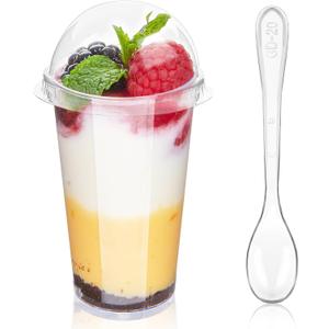 Zezzxu 3 oz Mini Dessert Cups with Lids and Spoons, 50 Pack Clear Plastic Dessert Shooter Cups Small Shot Glasses for Appetizers Parfaits Puddings Mousse