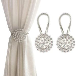 Magnetic Tiebacks for Curtains, 2 Pack Sparkling Crystal Flower Curtain Tiebacks Curtain Buckle Clips with High-Elastic Spring Wire for Home Office Decoration (Colorful)
