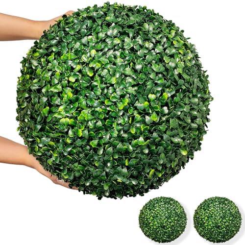 DOPGIB Artificial Plant Topiary Ball, 2 PCS 16" UV-Anti 4-Layer Fake Boxwood Leaf Balls, Faux Greenery Decorative for Indoor Outdoor Use on Balcony, Garden, Wedding, Front Door Home Decor