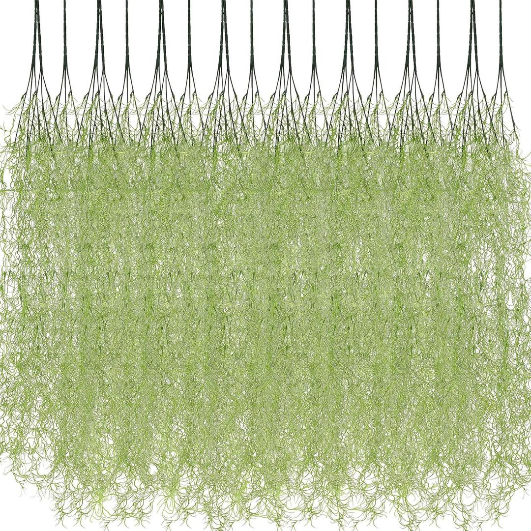 Cindeer 24 Pack Fake Spanish Moss Artificial Hanging Decoration Bulk Faux Greenery Moss Garland for Potted Wall Living Room Indoor Outdoor Decor(33 Inch,Green)