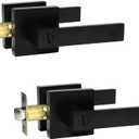 SUNTAI 2 Pack Matte Black Interior Privacy Door Lever, Heavy Duty Door Lever Handle, Square Plate Keyless Door Lockset for Bedroom/Bathroom