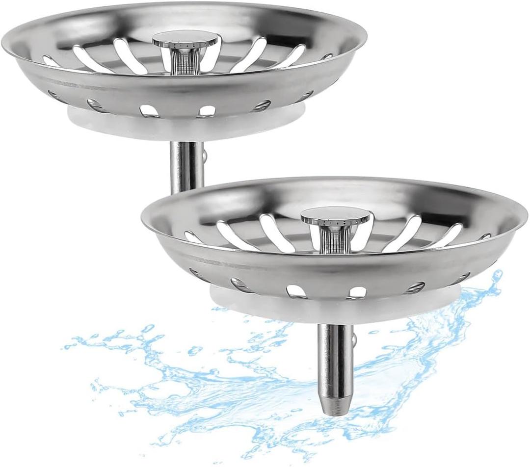 2pcs Kitchen Sink Drain Basket, 3 1/4 '' 304 Stainless Steel Drainage Filtration Basket with Handle for Kitchen Sink Strainer Replacement