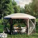 12x12 ft Pop-Up Gazebo Screen Tent, 6-Sided Screened Canopy with Mesh Windows & Wind Panels for Outdoor Camping, Backyard, and Lawn Protection, Khaki