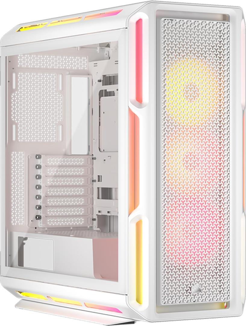 CORSAIR iCUE Link 5000T LX RGB Mid-Tower ATX PC Case  3X Pre-Installed LX120 RGB Fans, Integrated Aurora RGB Light Strips, Spacious Interior, iCUE Link System Hub Included  White