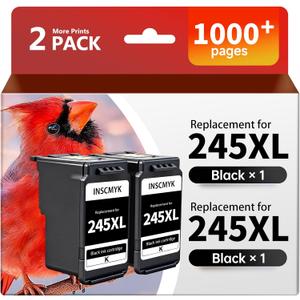245XL Ink Cartridge Replacement for Canon 245 XL Black Ink Cartridge PG245 PG-245 for Canon MX490 MX492 MG2520 MG2522 TR4522 TR4520 TR4500 TS202 TS3122 TS3320 TS3322 Printer (2 Black)