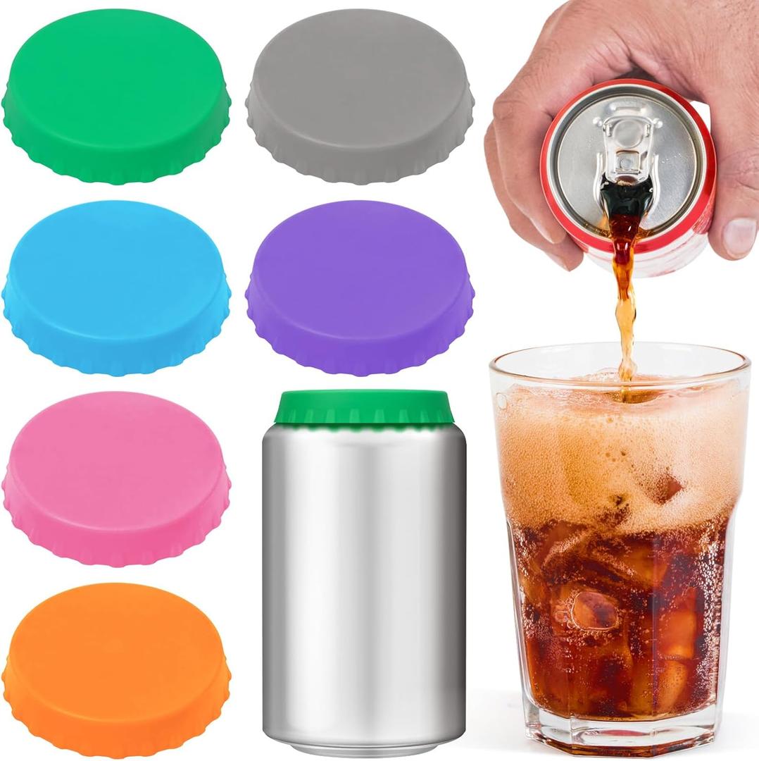 6 Pack Silicone Soda Can Cover Lids, Reusable Soda Can Lids Beer Can Covers Pop Can Covers, BPA Free Silicone Can Cover, Stopper and Protector for Soda, Beer, Beverage, Juice, Coke, Fits Standard Cans (Mixed Color)