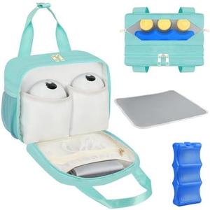 PIIOSER Breastmilk Cooler Bag with Ice Pack, Compatible with Wearable Breast Pumps & Accessories - Portable Pumps Carrying Case for Nursing & Working Moms (Green-Small)