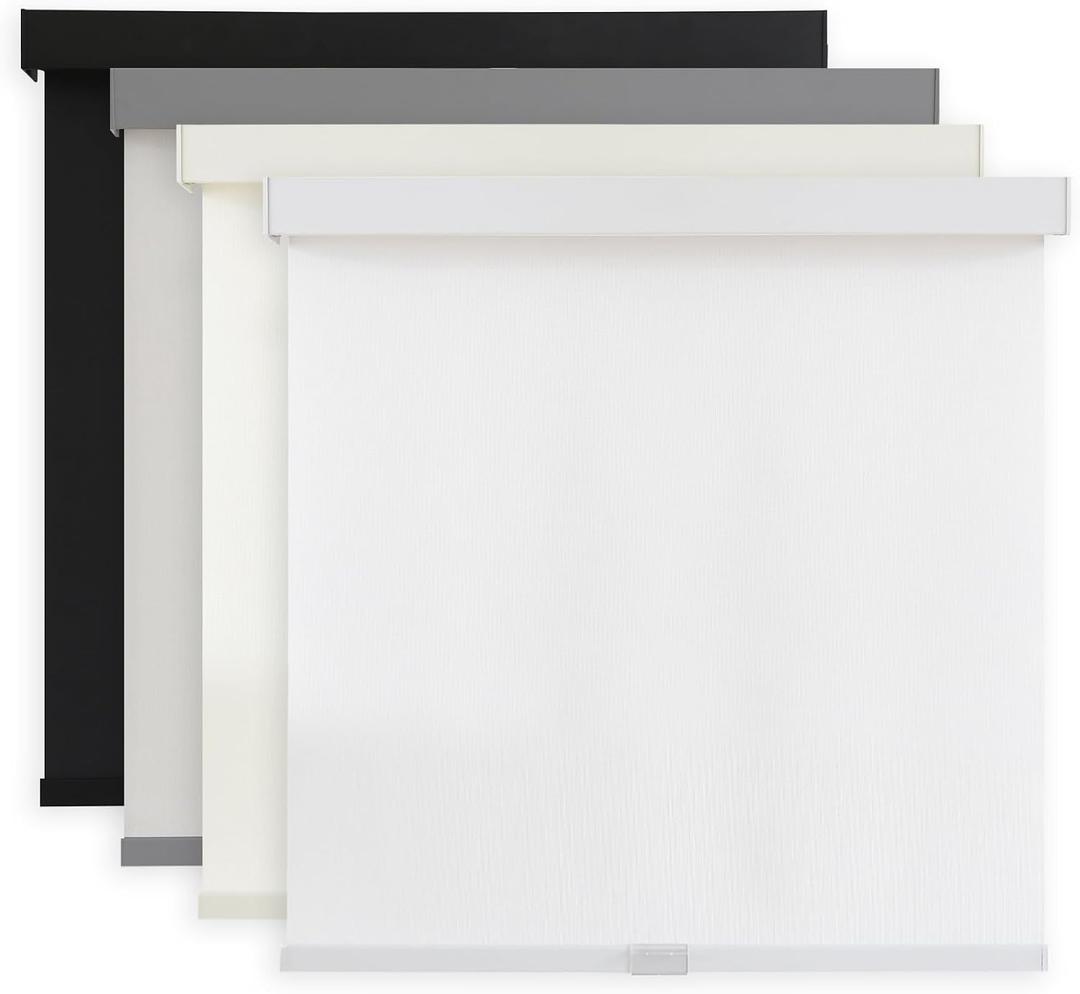 AOSKY Light Filtering Roller Shades Cordless Blinds for Windows, 1% Openness Free-Stop Shades with Valance, Thermal Insulated Fabric, UV Protection, Natural Woven Blinds28" W x 72" H, White