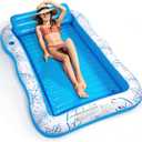 Inflatable Adult Pool Lounger Float - BAIAI Large Beach Sun Tanning Floaty Raft Sunbathing Water Lounge Floaties Tub with Drink Holder - Blow Up River & Lake Suntan Floating Swimming Mattress Mat (L)