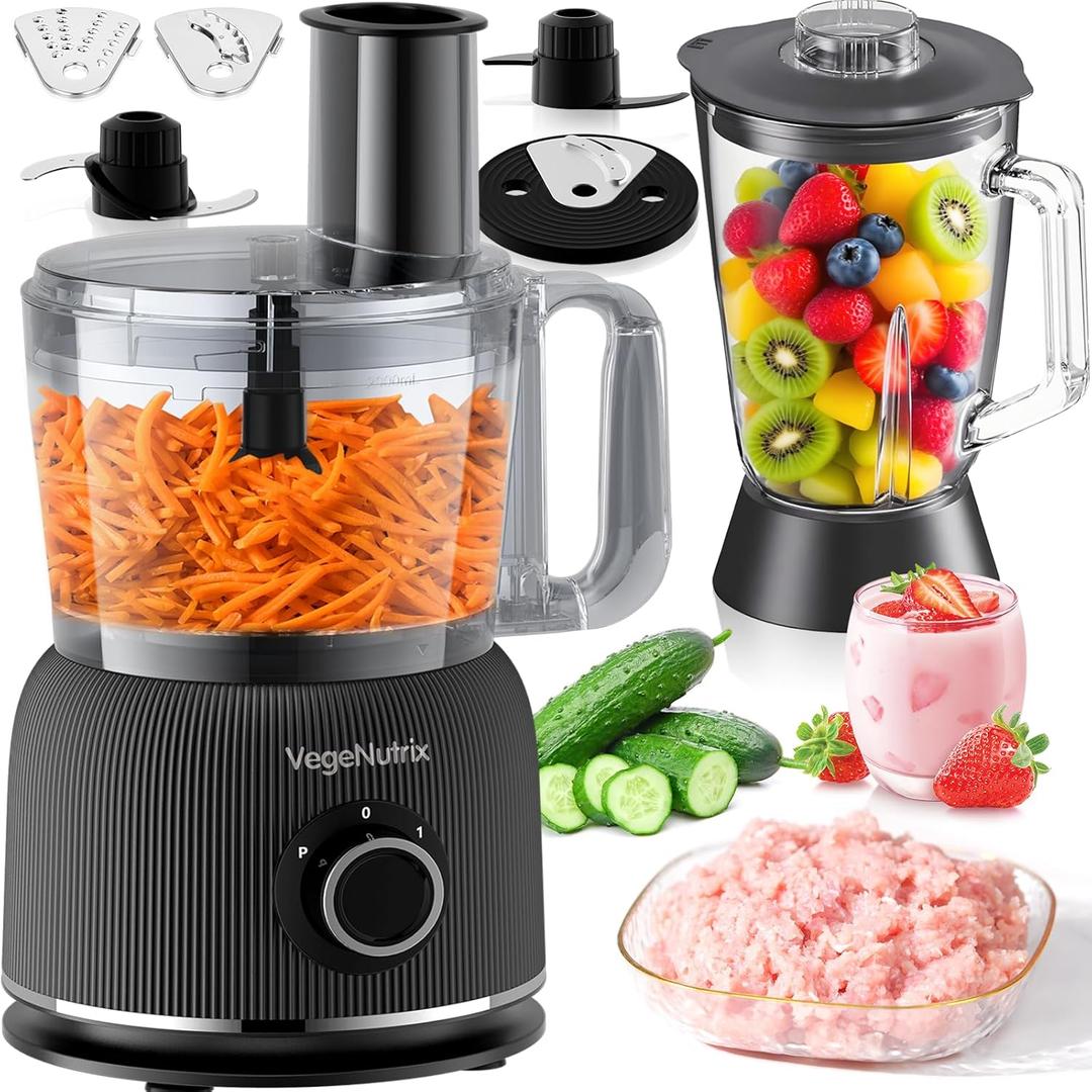 Food Processor and Blender Combo, 88 oz Food Chopper for Meat, Vegetable and Dough, 70 oz 700W Glass Jar Blender with 2 Speeds and Pulse for Smoothie, Nutrient Extractions, and More