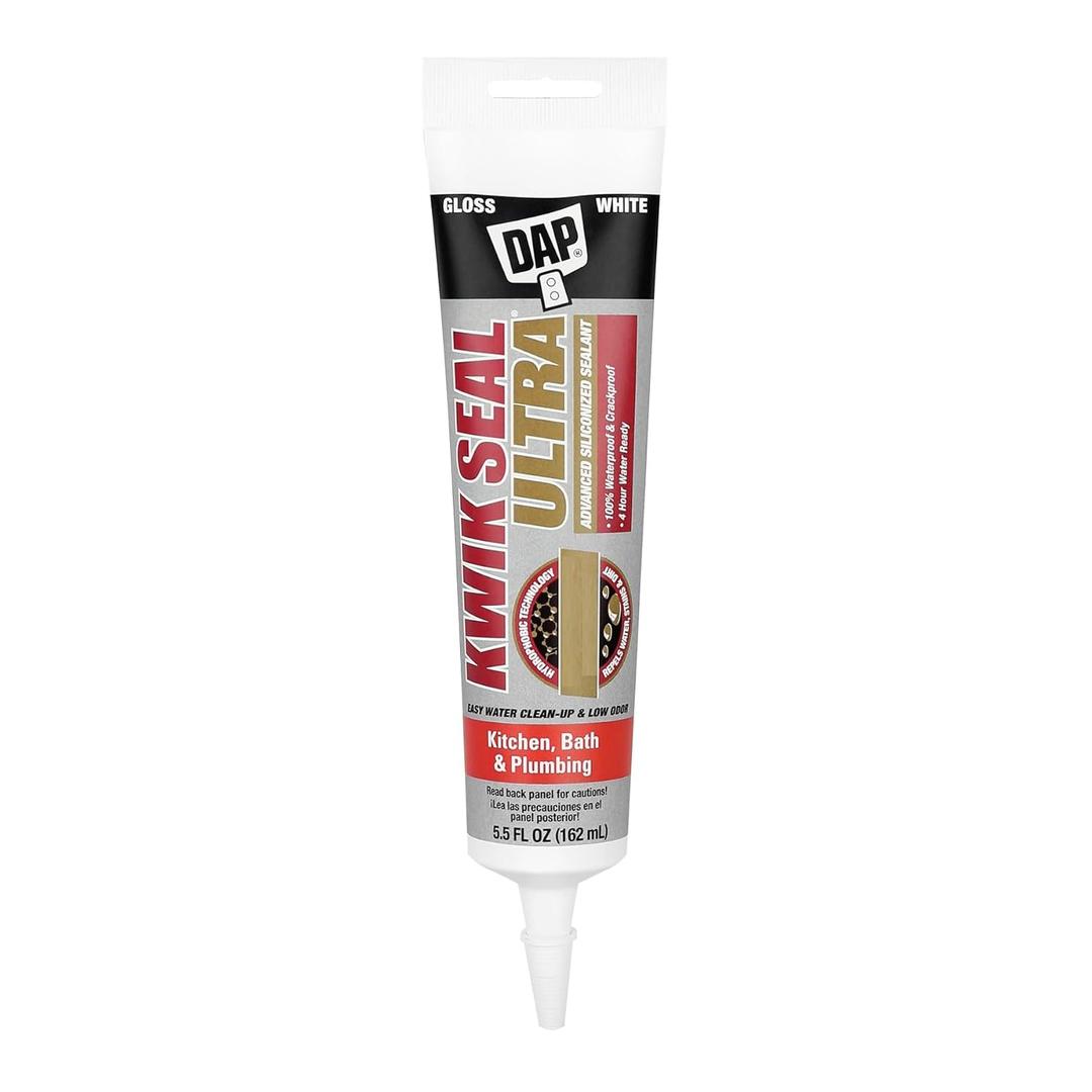 DAP 7079818897 KWIK Seal Ultra, White 5.5oz 12Pk Premium Siliconized Kitchen & Bath Sealant, 5.5 oz