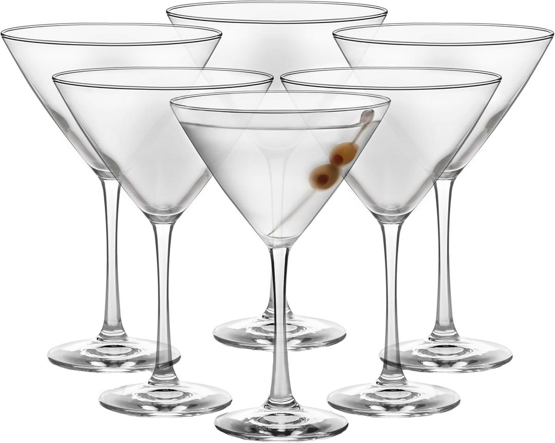 Libbey Vina Glassware Set, Classic, Triangular Martini Glasses Set of 6 for Martinis, Cocktails, Clear Cosmopolitan Glasses for Parties, Weddings