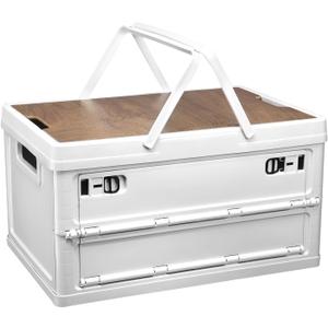PATIKIL Collapsible Storage Bins with Lids and Handle, 2 Pcs 55L 14.5Gal Plastic Camping Storage Box Stackable Side Opening Organizer Basket for Car Rv Office Home, White