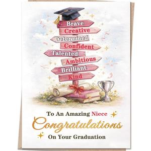 3 x Graduation Card for Niece, Congrats Grad Niece Gifts Card for High School, College, University, 2026 Graduation Party