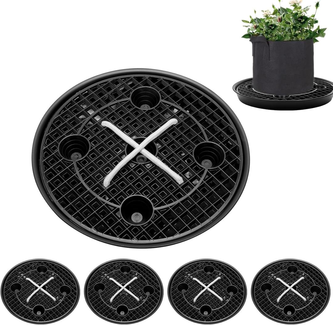 4-Pack Self Watering Fabric Pot Base, Auto Pots Fit for 5 Gallon Grow Bags, Auto-Irrigation Water Delivery System, Auto Watering Plant Saucer for Fabric Planters (Classic)