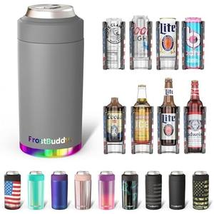 Frost Buddy Universal Buddy Can Cooler - Fits All - For Regular 12 & 16 oz or Slim-Size Bottles - Insulated Double-Walled Stainless Steel (Prizm)