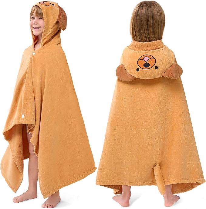 Joiedomi Hooded Towel for Kids Soft 100% Cotton Bath Beach Towel 30" x 50" for Kids 310 Years Toddler Pool Poncho with Hood Absorbent Swim Wrap for Boys Girls Brown Dog