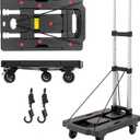 Foldable Platform Cart, Transport Cart Max.150KG, 5 Wheel Foldable Cart and 2 Elastic Cords, for Heavy and Bulky Loads with Telescopic Handles