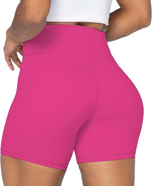 Sunzel No Front Seam High Waist Biker Shorts for Women, Squat Proof Yoga Workout Gym Bike Shorts, S-M, Hot Pink