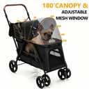 Dog Stroller for Large & Medium Dogs, Foldable Pet Stroller for 2 Small Dogs Up to 66lbs, with All-Terrain Wheels, Breathable Mesh Ventilation & Storage Pocket (Black)