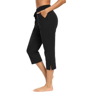 LEXISLOVE Capris for Women Casual Summer Wide Leg Crop Pants Loose Comfy Drawstring Yoga Jogger Capri Pants with Pockets Black XL