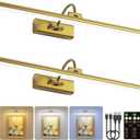 2 Pack 24" Brass Gallery Picture Lights - 8000mAh Rechargeable Battery Powered Wireless Lighting for Large Gallery, Museum & Living Room