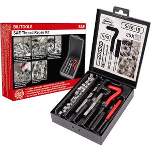 BILITOOLS 5/16-18 inch Thread Repair Kit, HSS Drill Helicoil Repair Kit SAE
