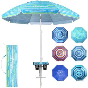 Grandekor 7FT Beach Umbrellas for Sand Heavy Duty Wind Portable Beach Umbrella with Table Travel Beach Umbrella with Carry Bag Sun Umbrella Beach, UV 50+ (Green)