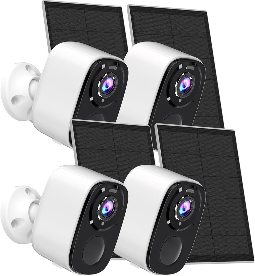 5MP Security Cameras Wireless Outdoor with Solar Panel,AI Detection, QHD 2K2560X1920PColor Night Vision Security Camera with 2 Way Audio, Compatible with Alexa, Spotlight & Siren, IP66 -4PACK (BW4N-SP-White-4Pc)
