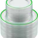 BESTSTAR 200PCS Green and Clear Plastic Plates, Green Disposable Plate Set with 100 Dinner Plates and 100 Dessert Plate for Party, St. Patrick's Day