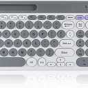 Wireless Keyboard and Mouse Combo with Phone Tablet Holder, Rechargeable Dual-Mode (Bluetooth 5.0 and 3.0 +2.4G) Multi-Device Silent Mouse for Windows, iPad, Tablet, MacOS,iOS,Android (Grey+White)