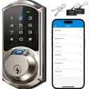 Veise VE07 Fingerprint Smart Lock for Front Door, 7-in-1 Keyless Entry Deadbolt with App Control, Electronic Digital Locks with Touchscreen Keypad, Auto Lock, Easy Install, Waterproof, Satin Nickel