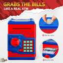 ATM Piggy Bank for Boys Girls, Vcertcpl Mini ATM Coin Bank Money Saving Box with Password, Kids Safe Money Jar for Adults with Auto Grab Bill Slot, Great Gift Toy Bank for Kids S Red