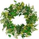 YNYLCHMX 18" Spring Summer Wreaths for Front Door, Artificial Floral Wreath with Mixed Berries Olives and Eucalyptus Leaves, Green Foliage Wreath for Wall Window Farmhouse Party Holiday Home Decor