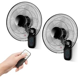 Aotop 16 inch Wall Mount Fan with Remote Control - 2 Pack, 3-Speed and 3 Modes, Timer Function, Adjustable Head, Oscillating Fan for Home and Office - Black