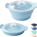 42oz Silicone Microwave Steamer For Vegetables, Cooker For Microwave with Handle & Lid, Collapsible Steam Pot, Heat-Resistant Cooker with Steam Holes, BPA Free, Dishwasher Safe (Blue)