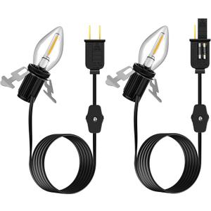 Enhon Accessory Cord with 1 LED Light Bulb, 6ft Blow Mold Light Cord with C7 Bulbs, Black Cord with On/Off Plug, Christmas Village Light for Holiday Indoor House Decoration Craft Projects(2 Pack)