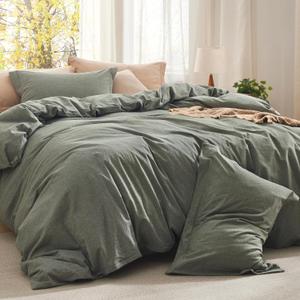 Bedsure Comforter Set Queen Size Grayish Olive Green - Cotton Fabric with Microfiber Inner Fill, PureWoven Comforter Set for All Seasons, 3 Pieces, 1 Comforter (90"x90") and 2 Pillow Cases (20"x26")